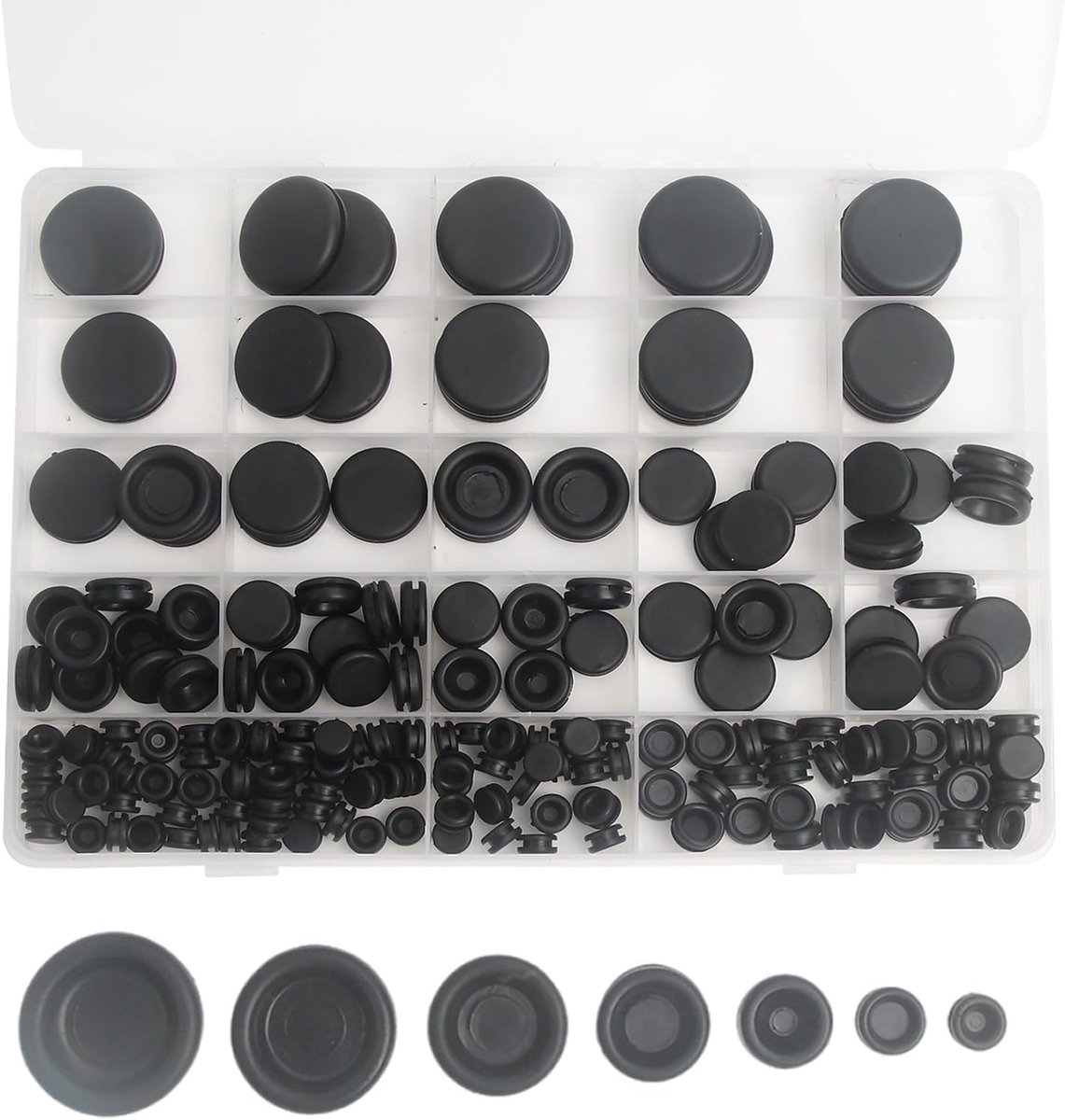 SnelShoppen - Set van 215 Rubber Grommets voor Gaten, Rubber O-ringen, Zwarte Rubber Hole Plugs, Hoogwaardige Rubber Grommet Kit voor Diverse Toepassi