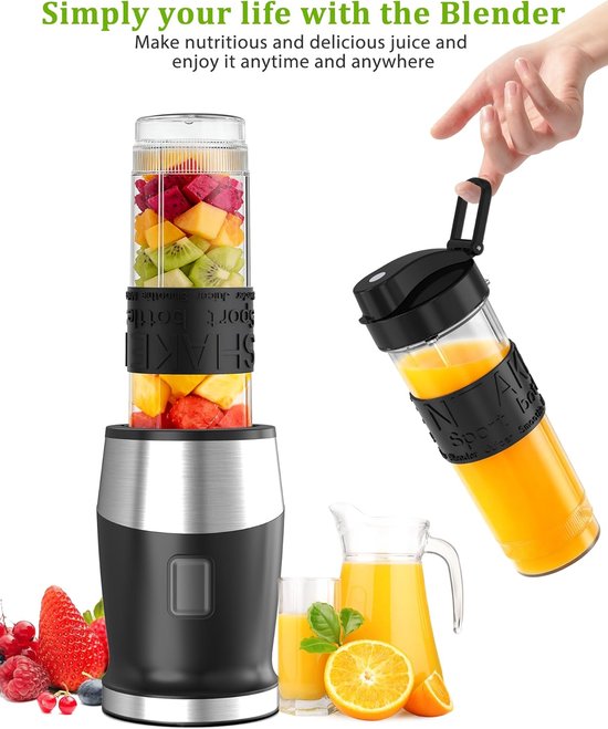 Multifunctionele Mixer - Keukenapparaat - Gezonde Dranken Maken - Krachtige 700W Motor - 570ml Sportfles - Zwart Zilver — afbeelding 2