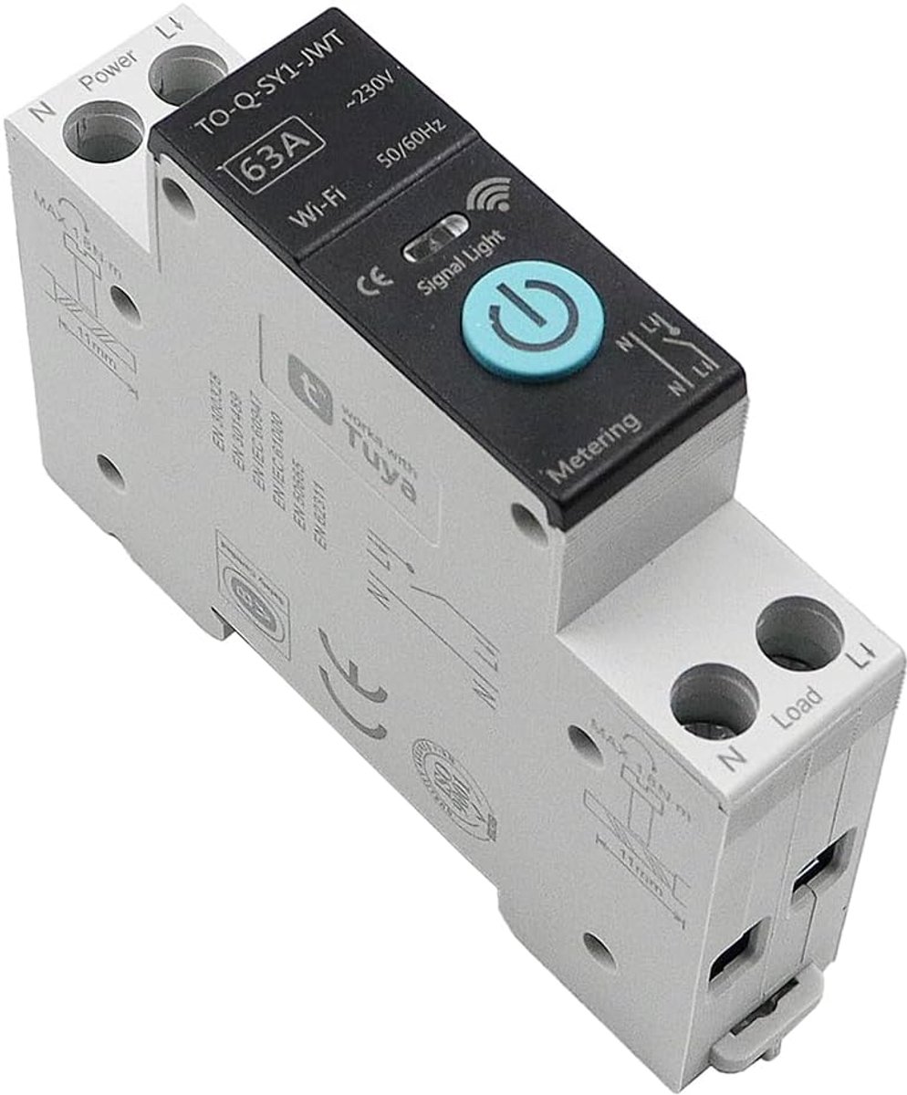 SnelShoppen - Slimme Aardlekschakelaar Energie Monitor 63A met Afstandsbediening, Tijdschakelaar en Loopfunctie - Compatibel met Slimme Assistenten