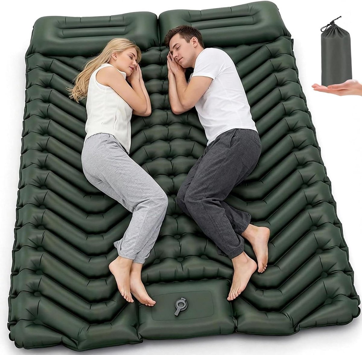 Luchtbed Kamperen - Dubbel Matras - Buiten Slapen - Geïntegreerde Voetpomp - 196x134 cm - Groen