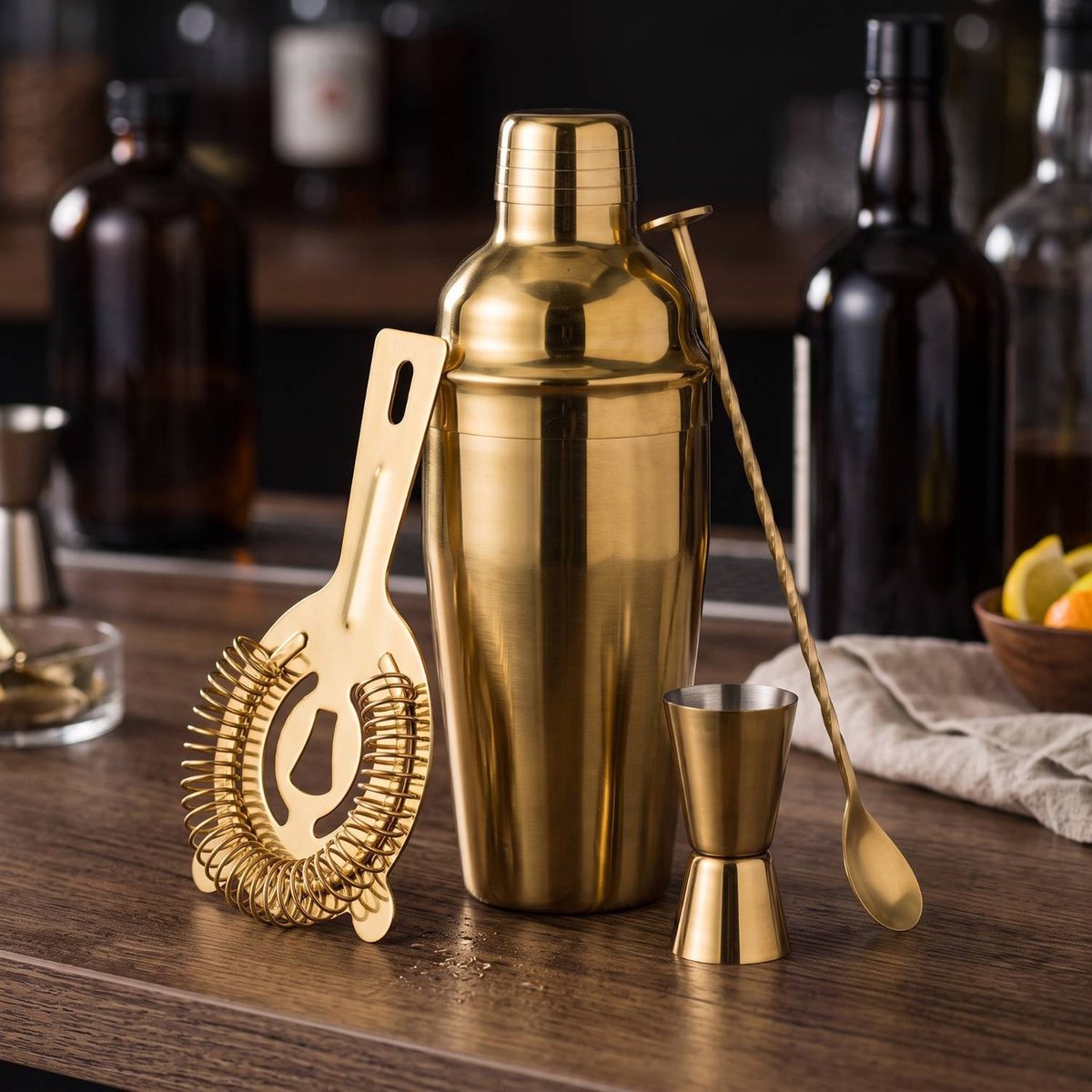 Cocktail Set - 4-Delig - Cocktail Shaker - Luxe Cocktailset - Barset - Complete Cocktailset - Bartender Barset - Met Cocktailzeef, Barlepel en Barmaatje - Luxe Cadeauverpakking - 500 ml - Goud — cadeau in Kookcadeaus - foto 3