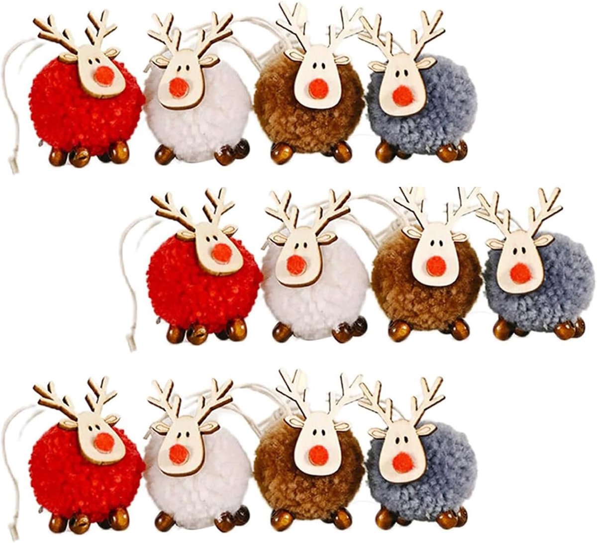 SnelShoppen - 12 Stuks Kerstboom Hanger, Elch Decoratie, Vilt, Hout, Rendier, Kerst Ornaments, Feestdecoratie voor Kerstboom, Gezellige Sfeer