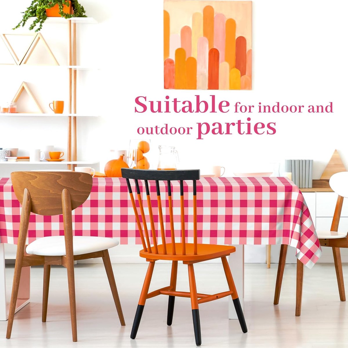 SnelShoppen - 4 Stuks Wegwerp Tafelkleed Roze Ruit Plastic Tafelkleed 137 x 274 cm Rechthoekige Tafelkleedjes voor Binnen en Buiten Feestjes Verjaarda