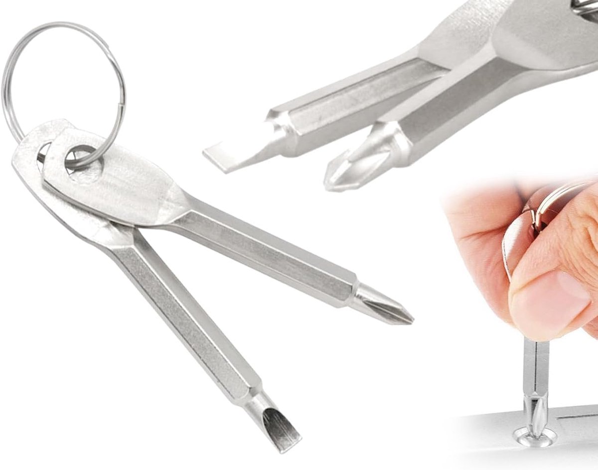 SnelShoppen - Mini Schroevendraaier Set, Multifunctionele Sleutelhanger, 2 Stuks, Draagbare Phillips en Sleuf Schroevendraaiers, Handige Gereedschappe