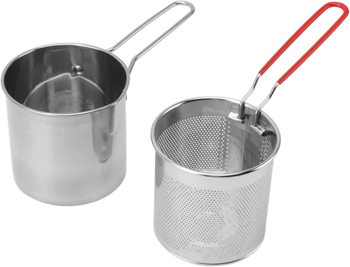 SnelShoppen - Deep Fryer RVS Frituurpan met Filtermand en Handvat, Japanse Tempura Frituurpan, Ideaal voor Gefrituurde Kip en Garnalen, Duurzaam en Ol