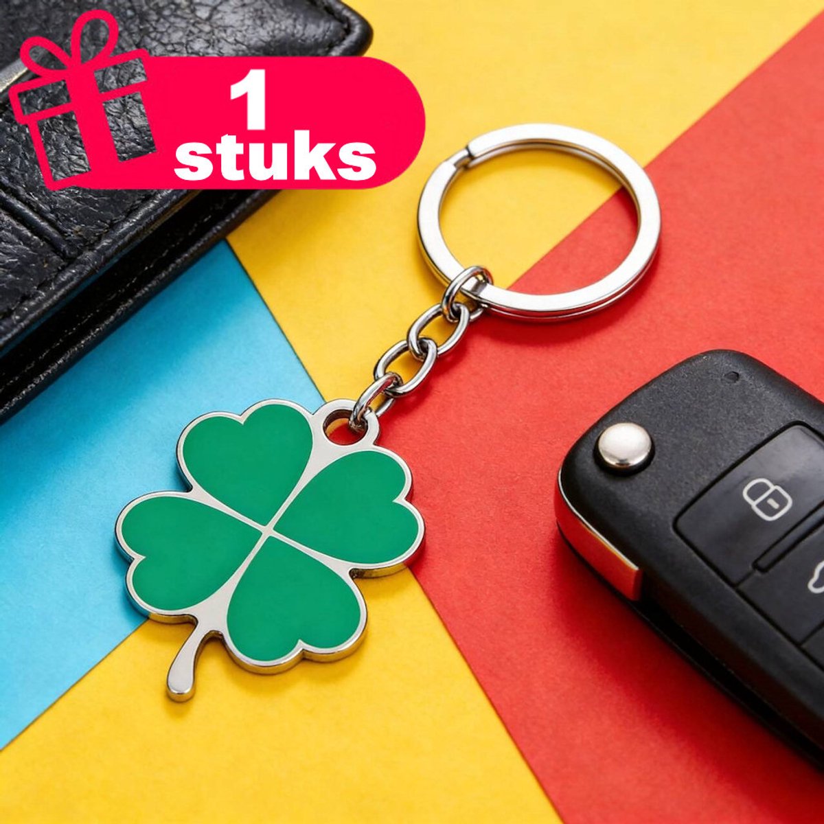 Decopatent - Premium Keychain - Metalen Sleutelhanger Klavertje Vier - Geluksklaver Keychain - Luxe Sleutelring - Gelukscadeau voor Haar en Hem - Klavertje 4
