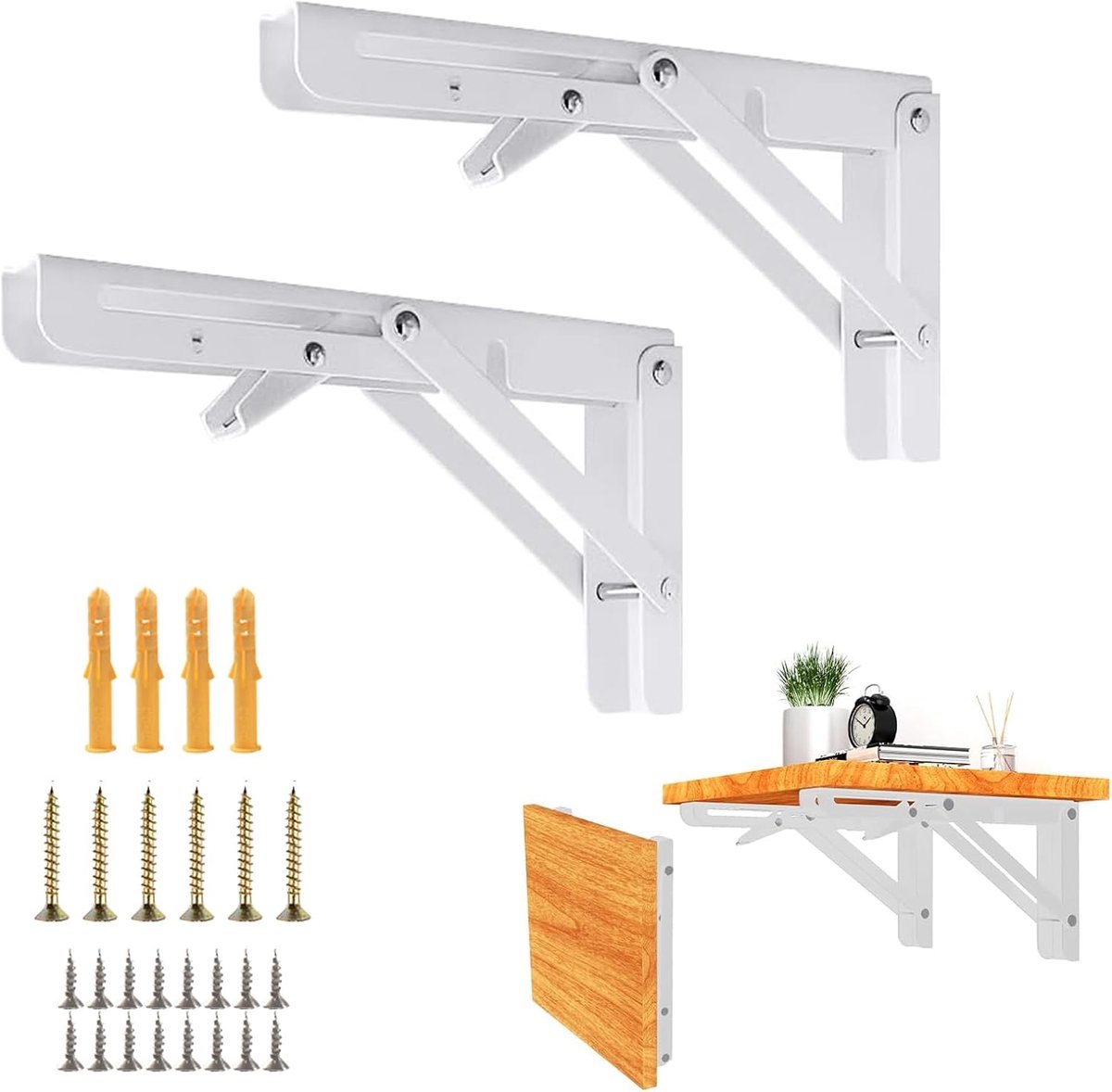 SnelShoppen - Catekro Vouwconsole 200 mm, 2 Stuks, Stevige Vouwscharnieren voor Tafelbladen, Hoeken, Zware Belasting, Ruimtebesparend voor Thuis, Keuk