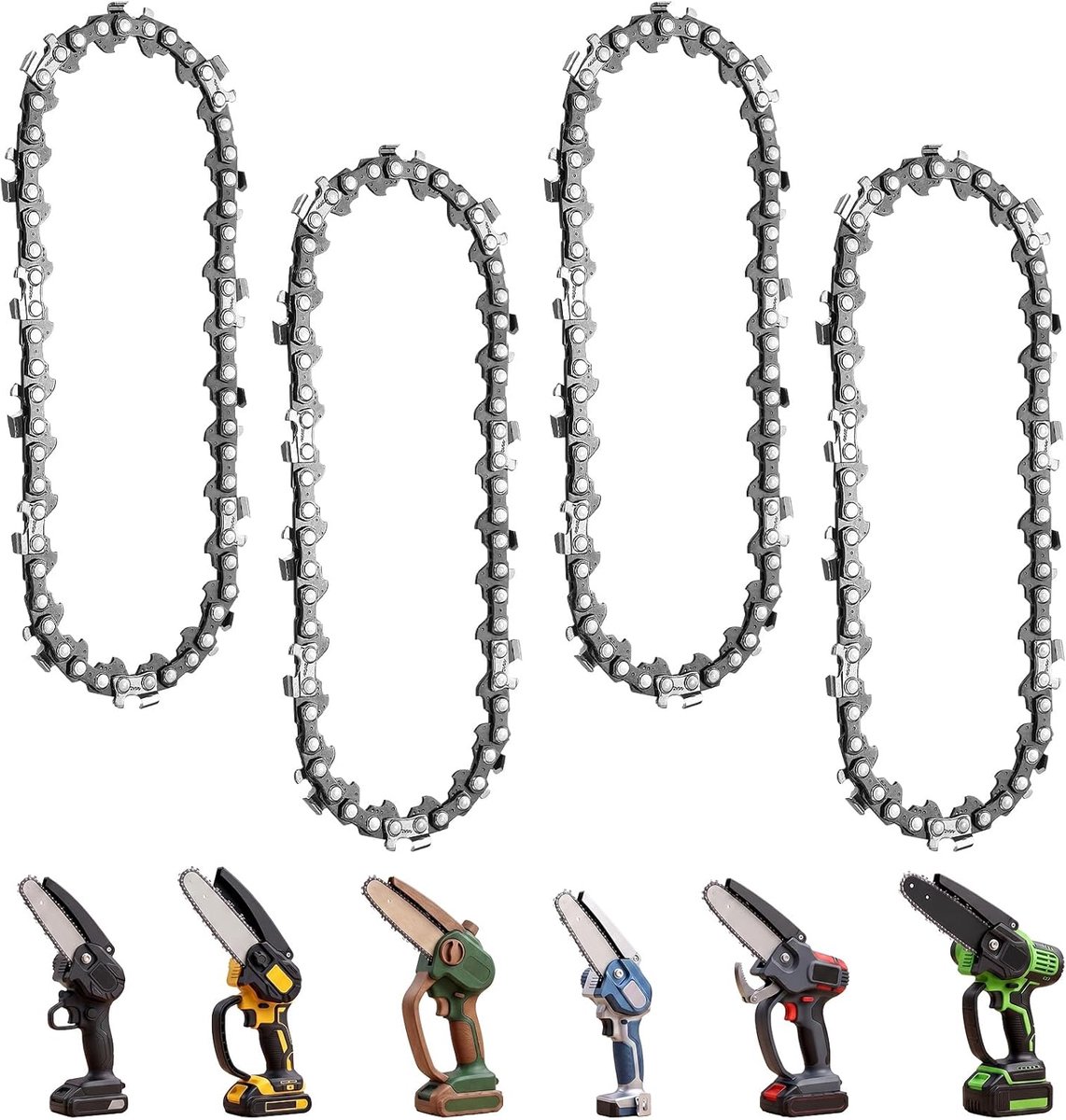 SnelShoppen - 4 stuks zaagkettingen 10 cm, 28 aandrijflinks, kettingzaag ketting, laag terugslag ontwerp, duurzaam en robuust, geschikt voor diverse z
