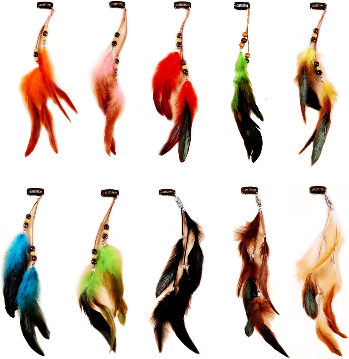 Veertjes Haarclips Set van 10 - Bohemian Stijl - Feestelijke Accessoire - Perfect voor Cosplay - ShopVlot