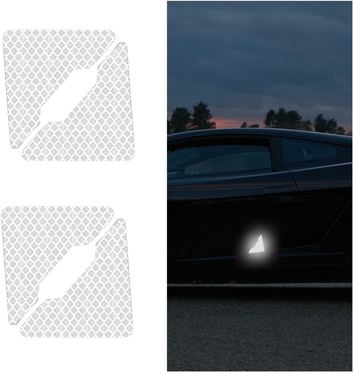 SnelShoppen - 4 Stuks Auto Deurhoek Reflectieve Stickers, Waterdicht, Decoratieve Accessoires, PVC Polyester Film, Hoekbescherming, Wit