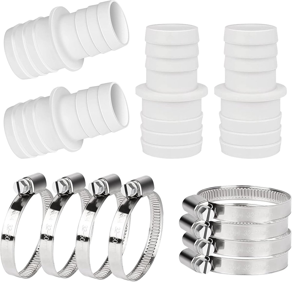 SnelShoppen - Set van 4 Zwembad Slangverbinders, Adapter voor Zwembad Slangstand, Slangverbinder met Slangklemmen, Pool Slang Verbinding Set (32-38mm)