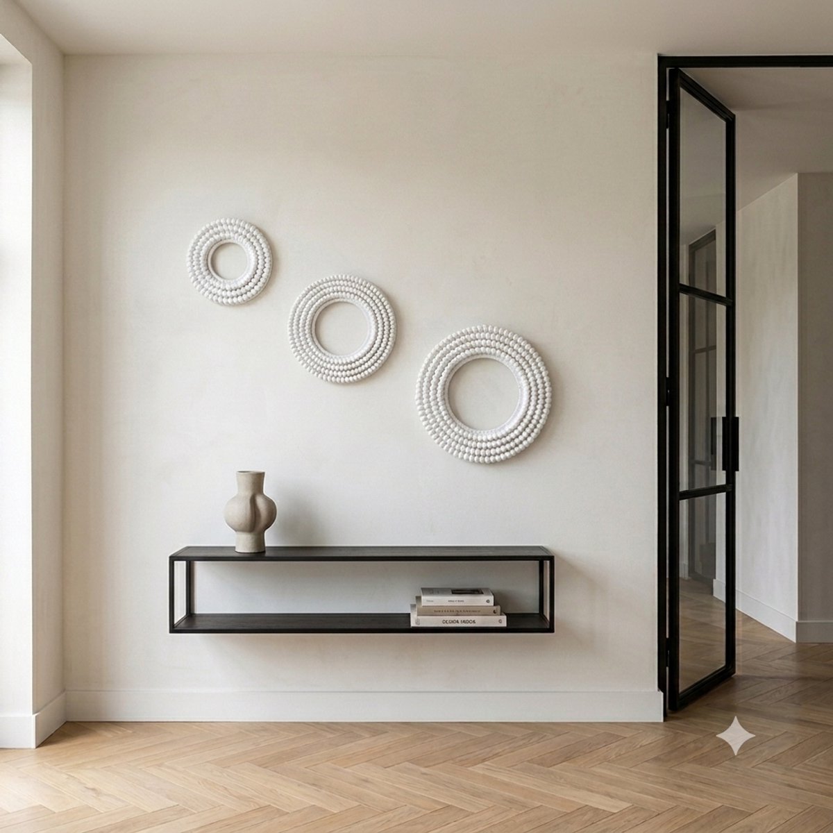 Luxe Balinese Wanddecoratie Cirkels - Handgemaakt - Set van 3 (Ø 25, 30, 40 cm) - Boho Chic & Minimalistisch Wandschild - Wit / Crème