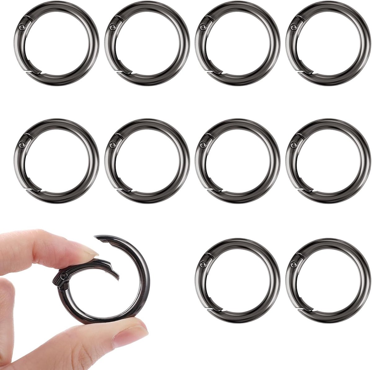 SnelShoppen - Pack van 10 Mini Carabiner Haakjes Sleutelhangers Kleine Ronde Carabiner Sleutelring 33mm Split Ring O Ring Sleutelring Carabiner Tasje