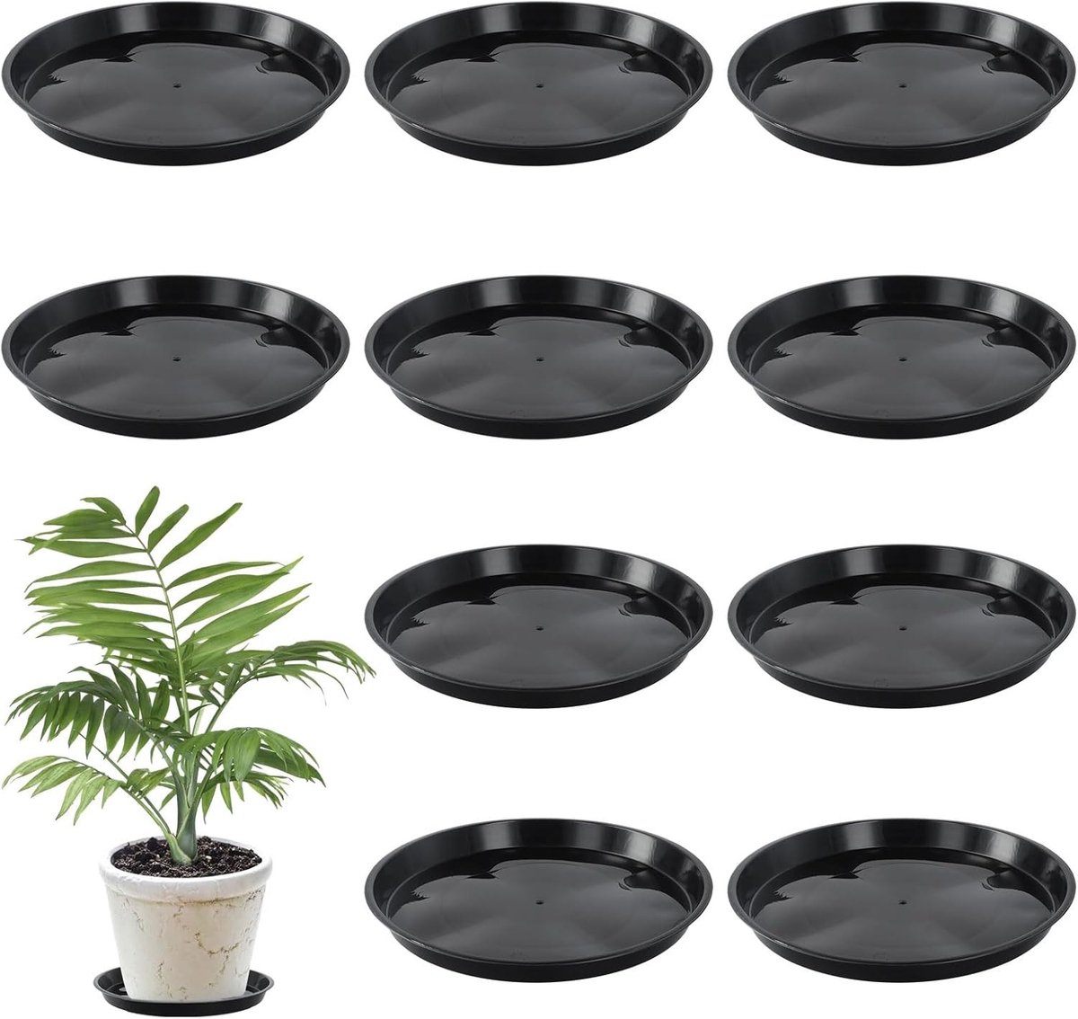 Ronde Onderzetters van 30 cm - Zwarte Plastic Coasters voor Planten met Label voor Binnen en Buiten Gebruik