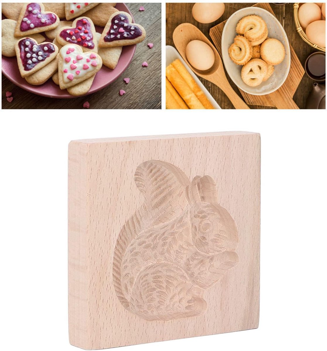 SnelShoppen - Schattige Houtenmal Eekhoorn voor Bakken, Berkenhout, Herbruikbaar, Mooie Patronen, Geschikt voor Muffins, Brood, Gebak, Klei en Meer