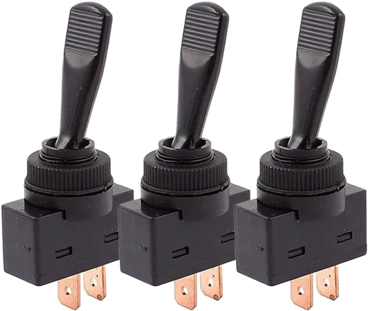 SnelShoppen - Car Toggle Switch Set 3 Stuks Zwart 12V 20A, Plat Handvat Ontwerp, Duurzame Constructie voor Auto Accessoires