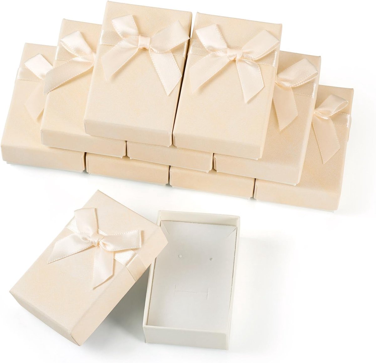 SnelShoppen - 10 Stuks Papieren Dozen 8.5x5.3x4.8cm Met Strik voor Sieraden Ring Necklace Oorbellen Armbanden Opberging Licht Goudgeel