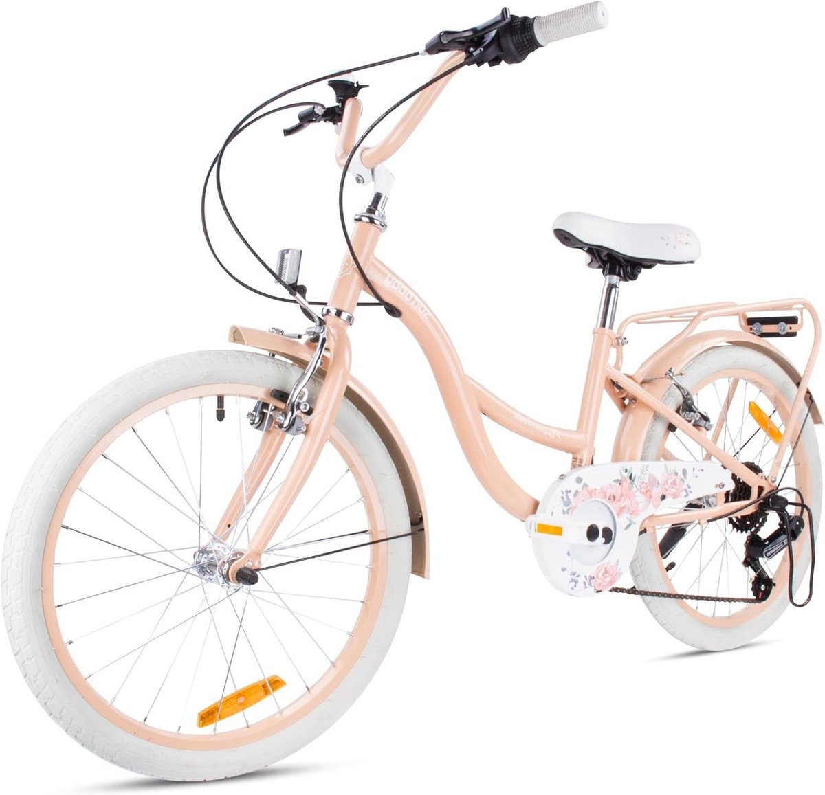 Kinderfiets Meisjes Fiets Kinderen Veilig Fietsen 6 Versnellingen Shimano 20 Inch Apricot