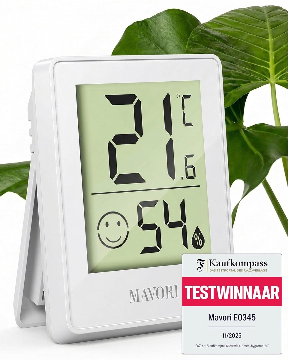 Hygrometer Thermometer - Luchtvochtigheid Meter - Binnenklimaat Monitoren - Real-time Updates - 5.1 x 4.2 cm - Wit