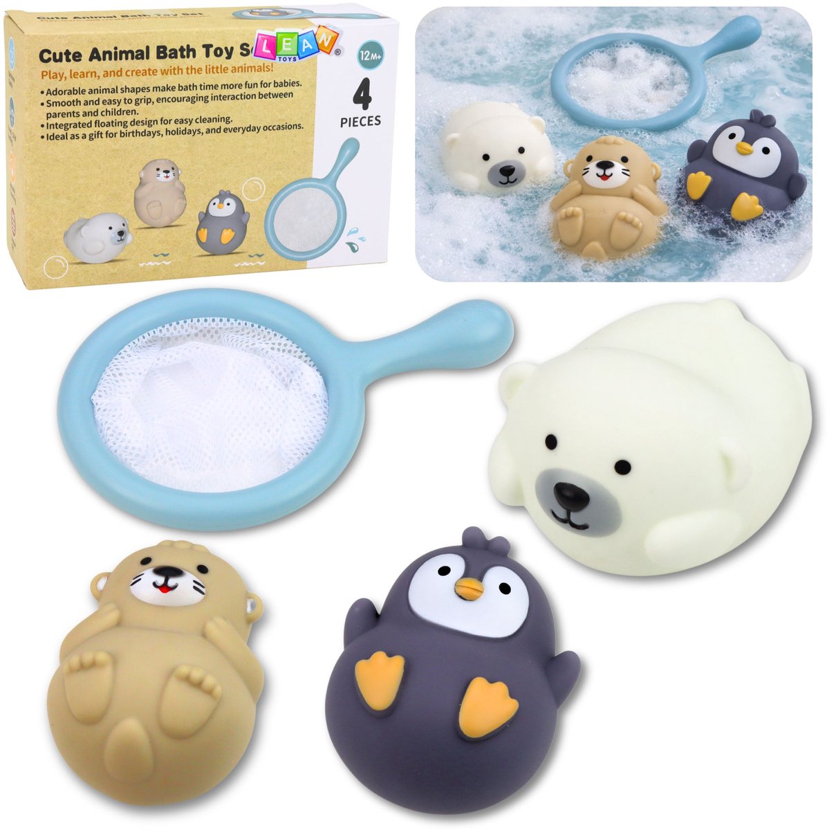 Badspeelgoedset Vissen Rubber Dieren Pastel Zeef 4 St.