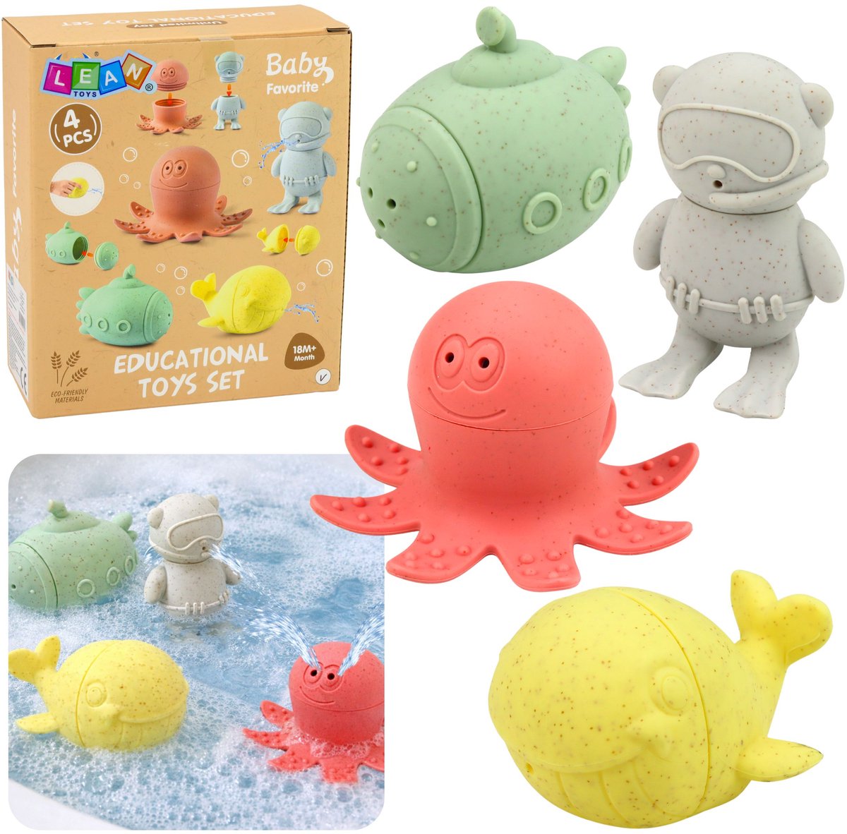 Educatief badspeelgoed Sensorische rubberen figuren Pastel 4 st.