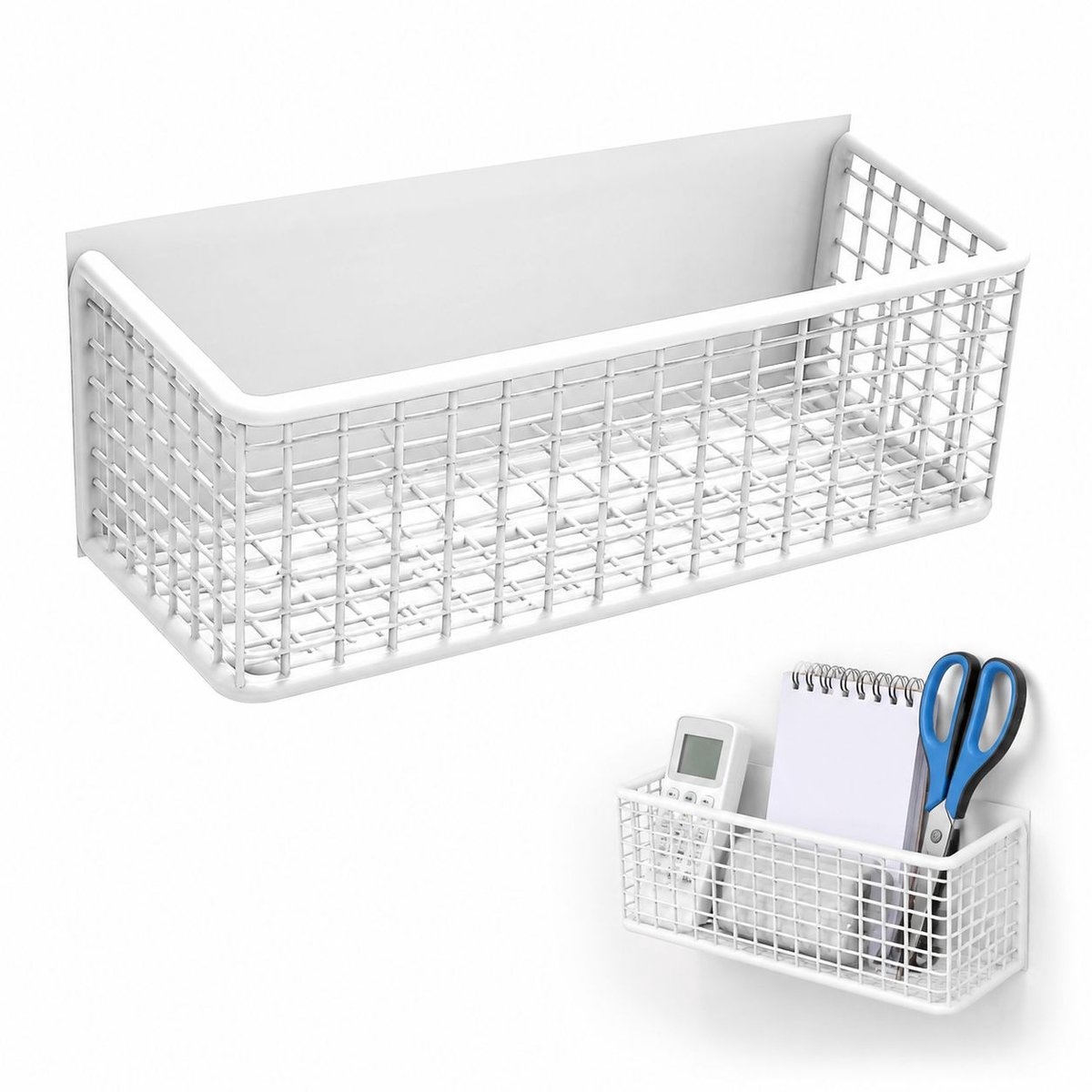 VHV - Magnetische koelkast organizer 24,5 x 10 x 8 cm - Witte metalen opbergmand voor kruiden, keuken en whiteboard