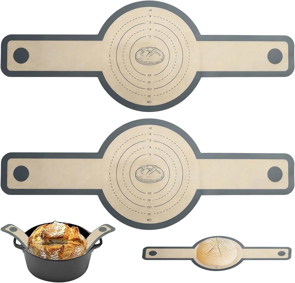 Broodbakmat voor pan - Siliconen bakmat brood - Brood bakken thuis - Met handgrepen - 56 x 21 cm - Grijs