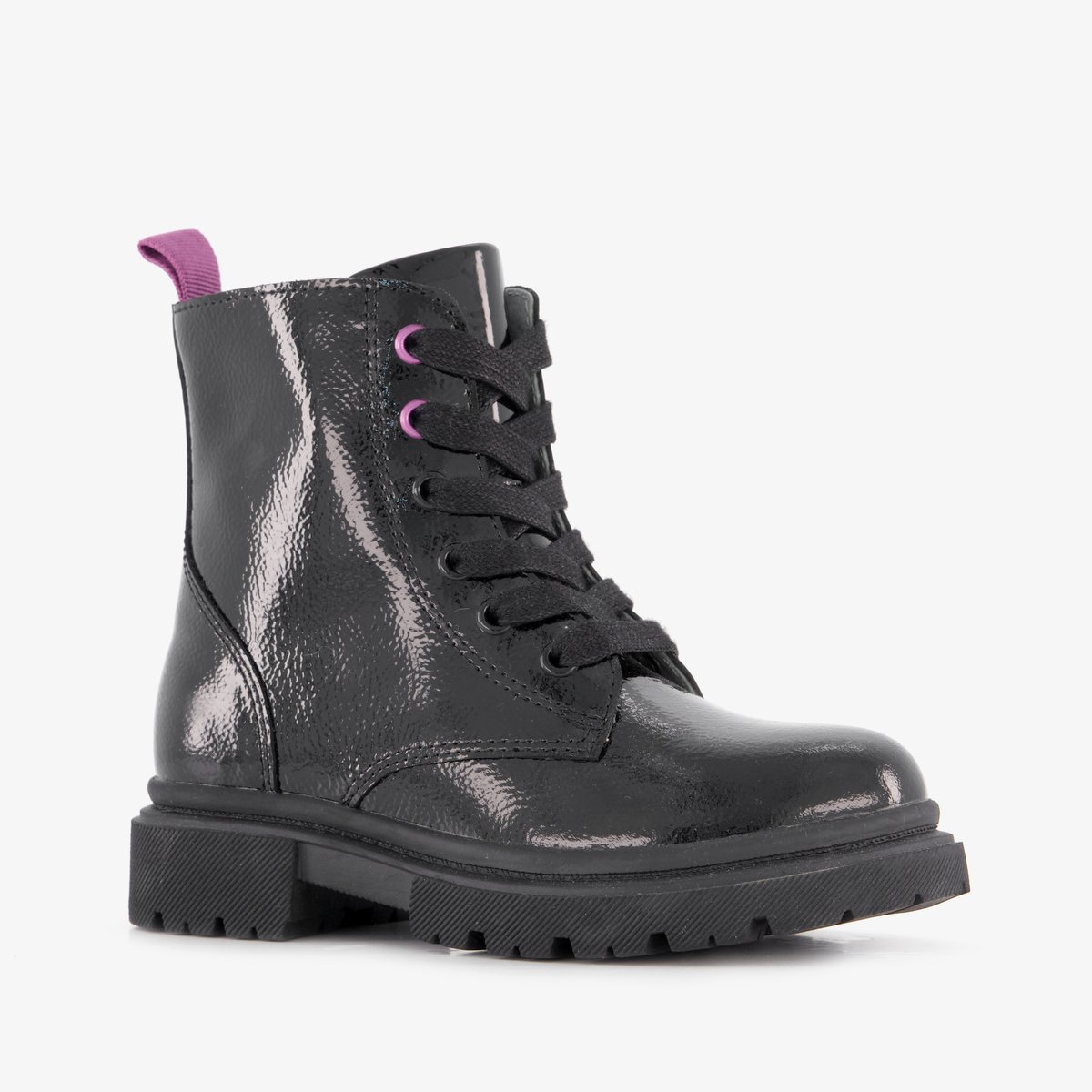 Stap leren meisjes lak veterboots zwart - Maat 25