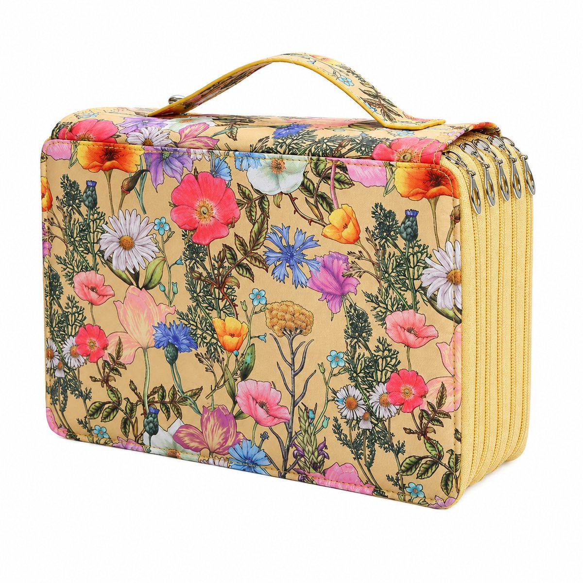 VHV Kleurpotlood Etui - Organizer met 252 Vakken en 5 Lagen - Geel - Met Handvat voor Tekenen en Reizen