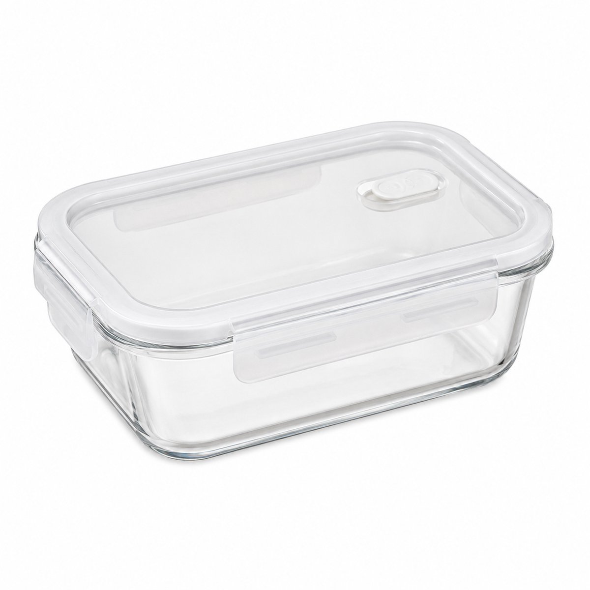 VHV - Glazen Lunchbox 1040 ml - Rechthoekige Vershoudbak met Transparant Wit Deksel, Clipsluiting en Ventiel - Meal Prep Bakje voor Lunch, Werk, School en Thuis