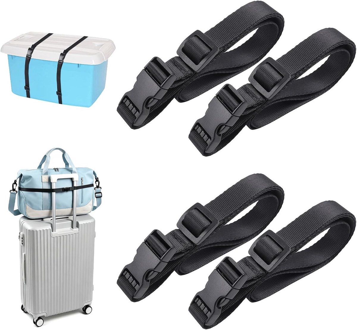 Bagageriem - Zwart - 100 cm - Verstelbare Elastische Riem met Snelsluitgesp - Voor Reizen en Verhuizingen