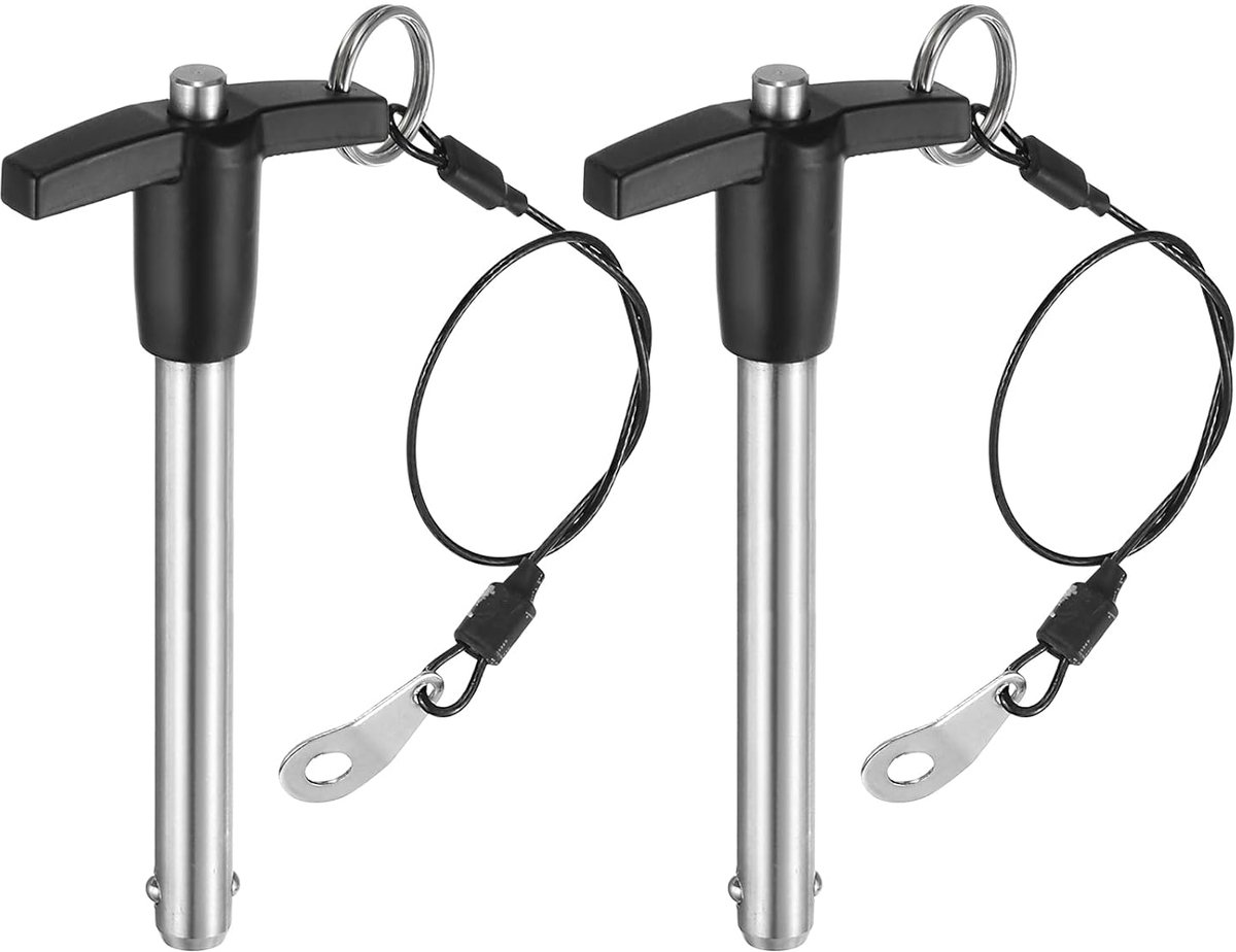 2 stuks T-greep vergrendelingspinnen, 10 mm x 80 mm snelsluitpennen gebruikslengte roestvrij staal drukknop-snelspanpen kogelvergrendelingsbouten