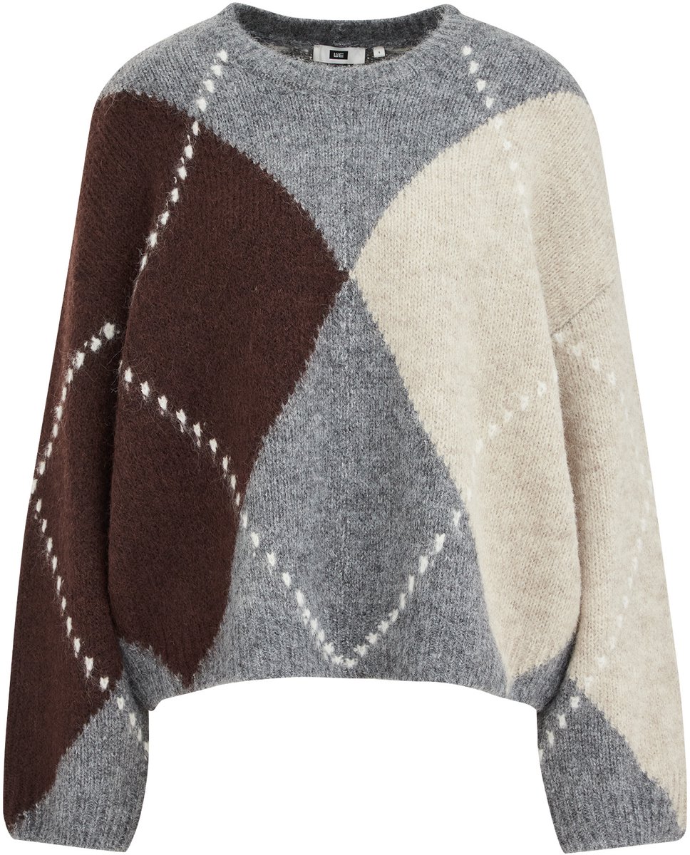 WE Fashion Dames oversized gebreide trui met ruit