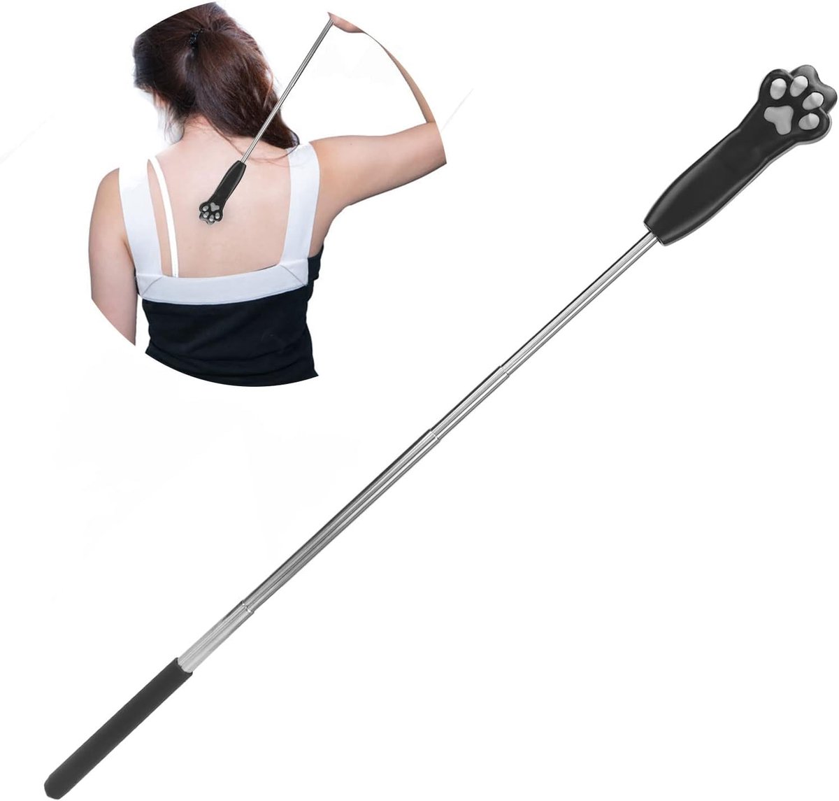 SnelShoppen - Rugkrabber - Uittrekbare telescopische rugkrabber met kattenklauw design, siliconen handvat, verstelbare lengte van 22,5 cm tot 62,5 cm,