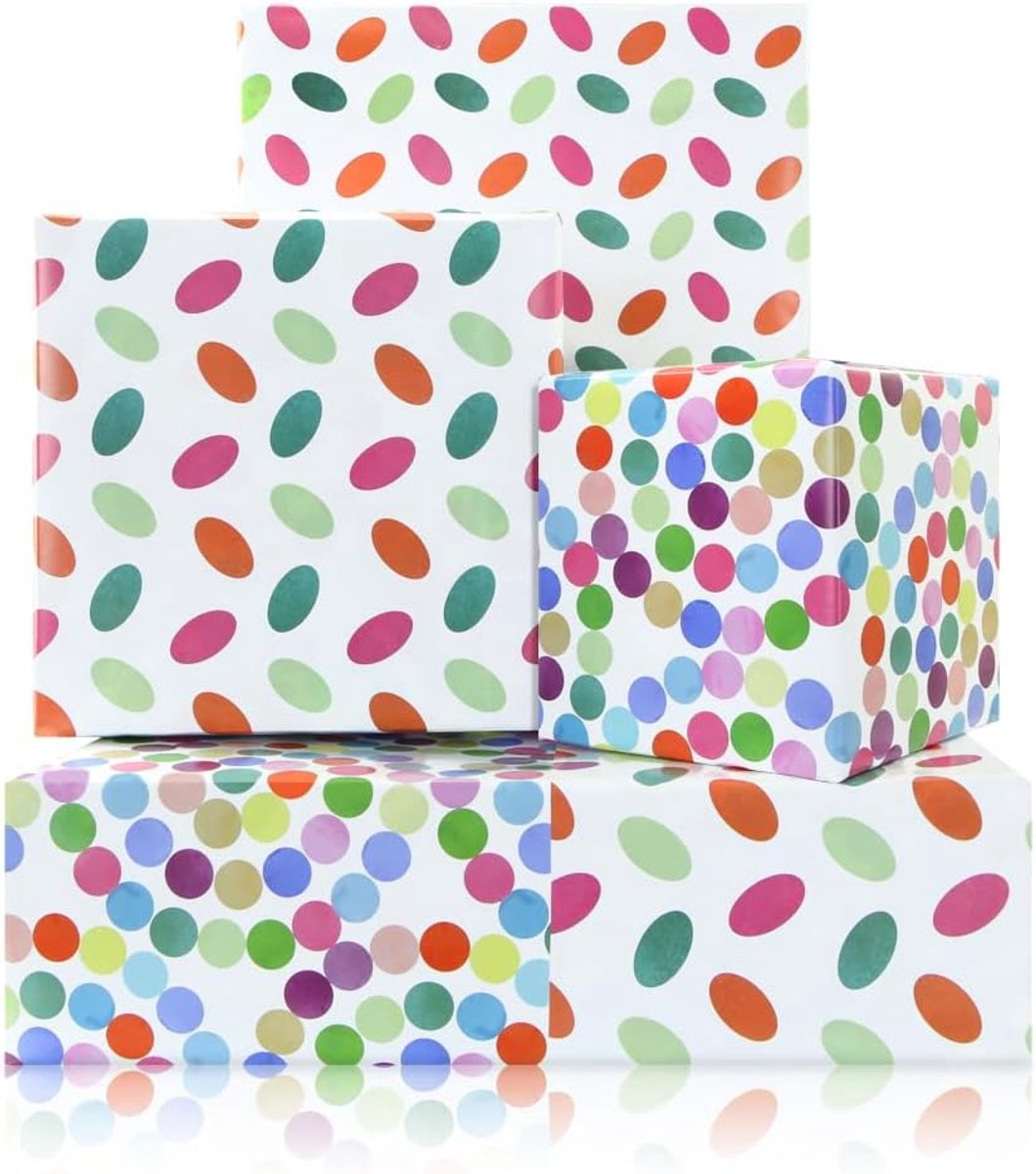 Inpakpapier 4 vellen 50 x 70 cm - omkeerbaar met ronde en ovale stippen - kleurrijke cadeauverpakking voor feest - ShopVlot