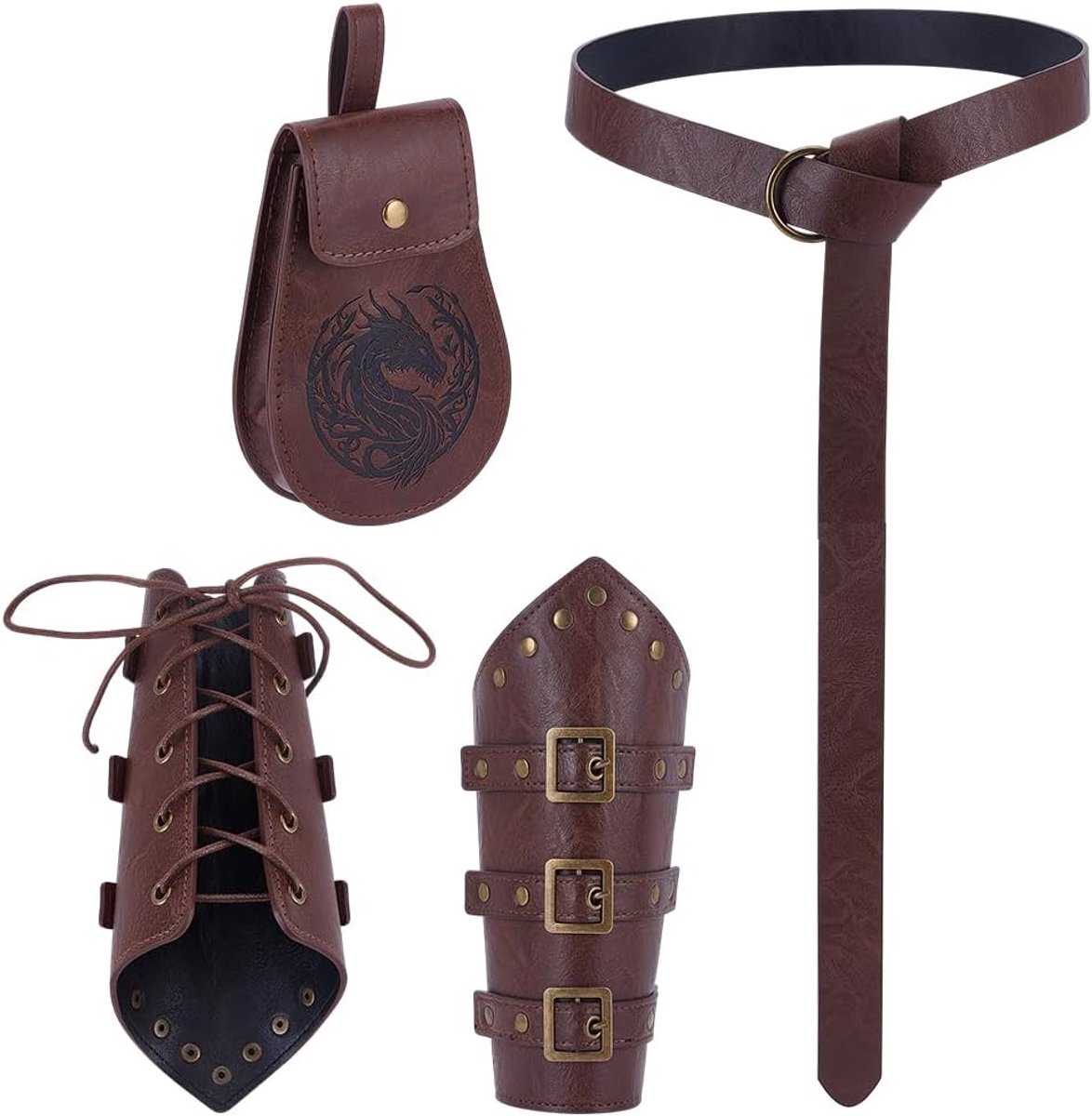 SnelShoppen - Middeleeuwse tailleriem met zwaardhouder - Vintage verstelbare lederen zwaardriem voor ridders, krijgers en piraten cosplay - PU-leer, c