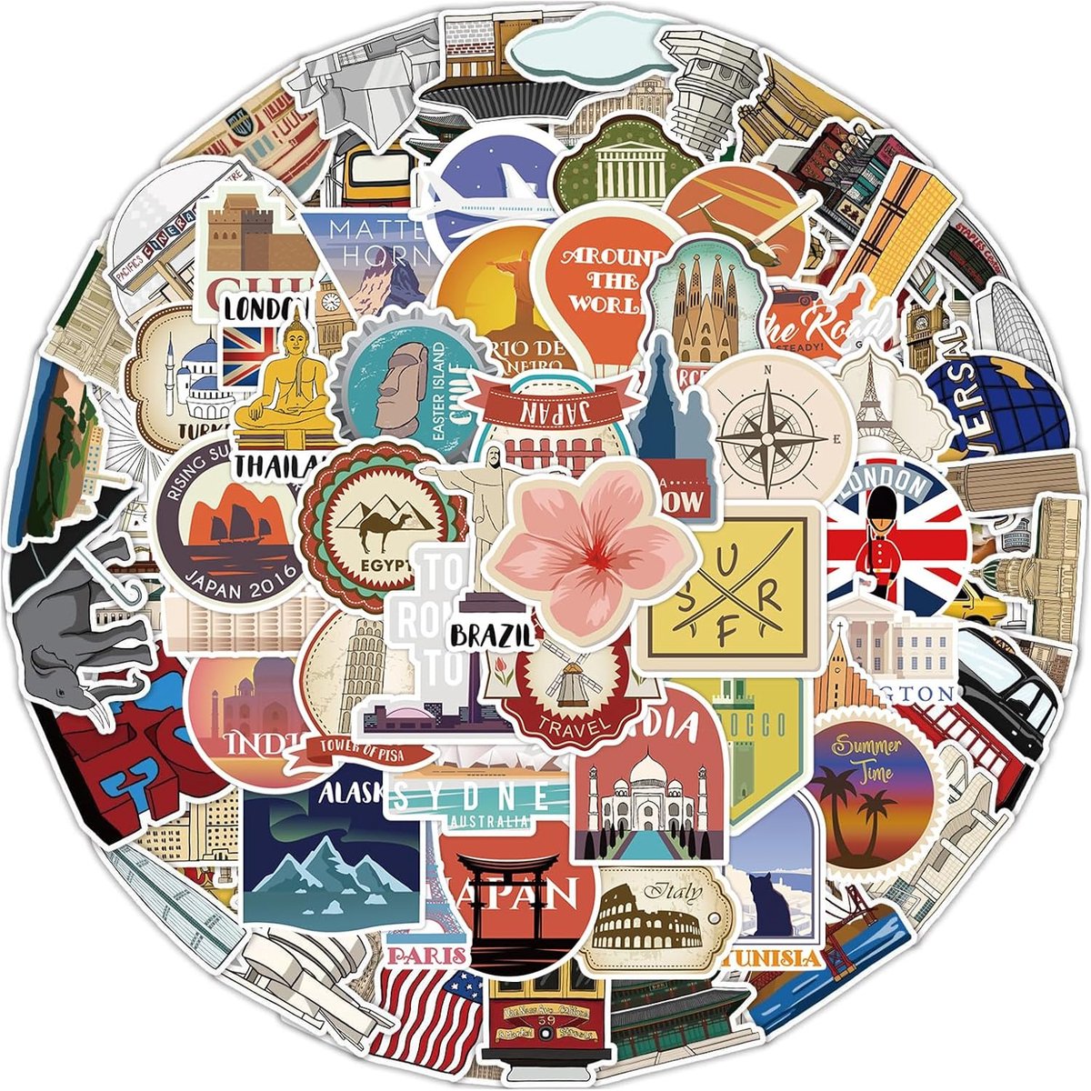 Reisstickers 200 stuks - Wereldbekende steden - Duurzaam en waterproof - Perfect voor reisdagboek - ShopVlot
