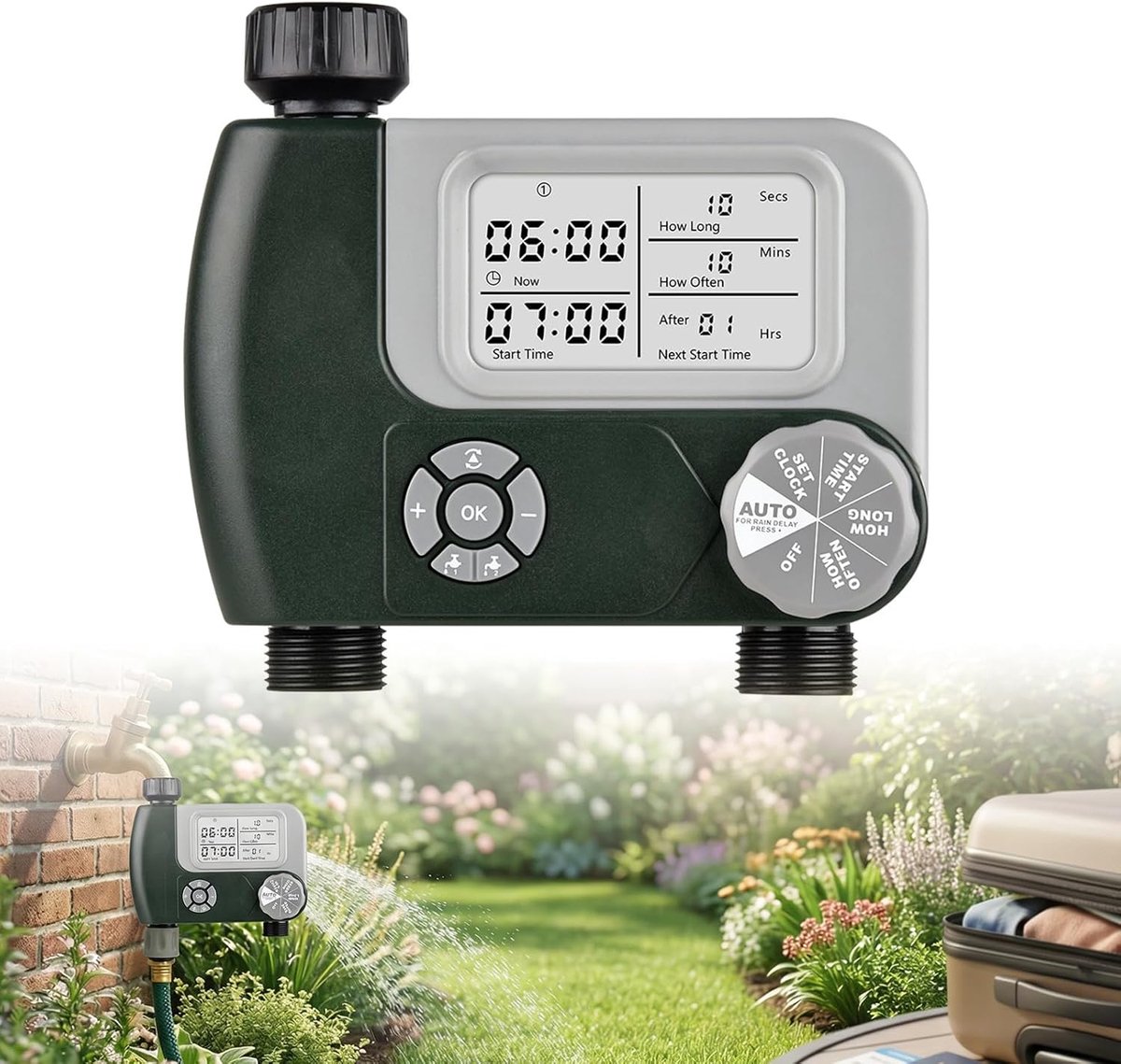 SnelShoppen - Irrigatiecomputer met Display, Waterdicht Irrigatiebesturingssysteem voor Balkon, Terras en Tuin met Lussenprogrammering, Automatische e