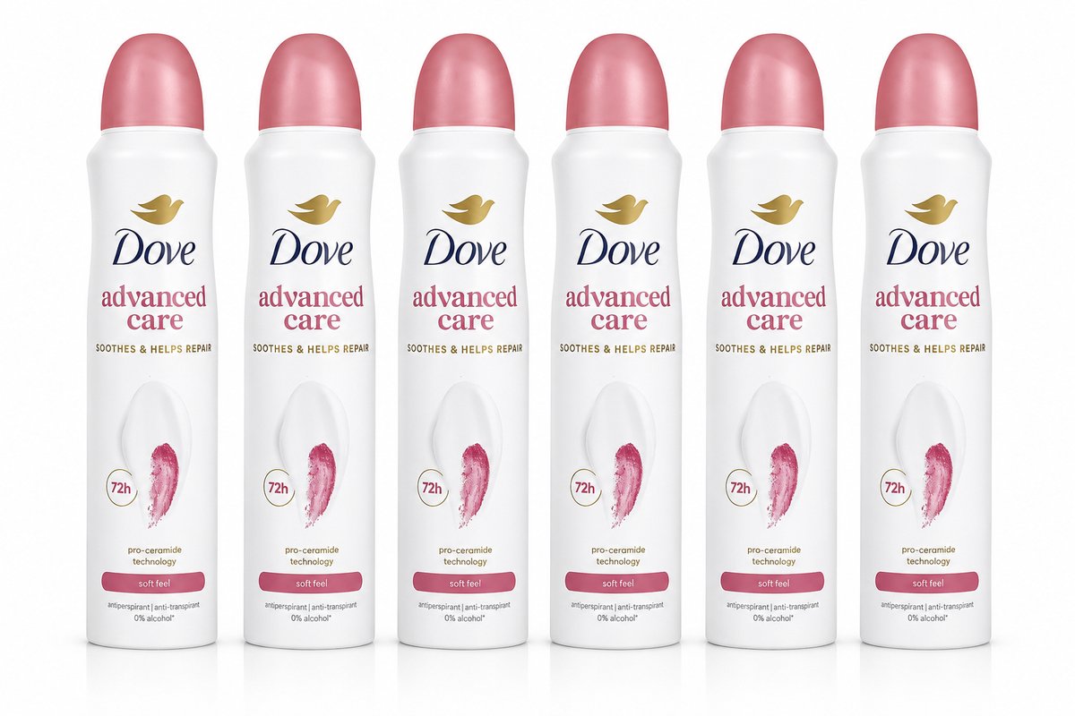 Dove Advanced Care Soft Feel Anti-Transpirant Deodorant Spray – 6 x 150 ml – 72 Uur Bescherming – Voordeelverpakking