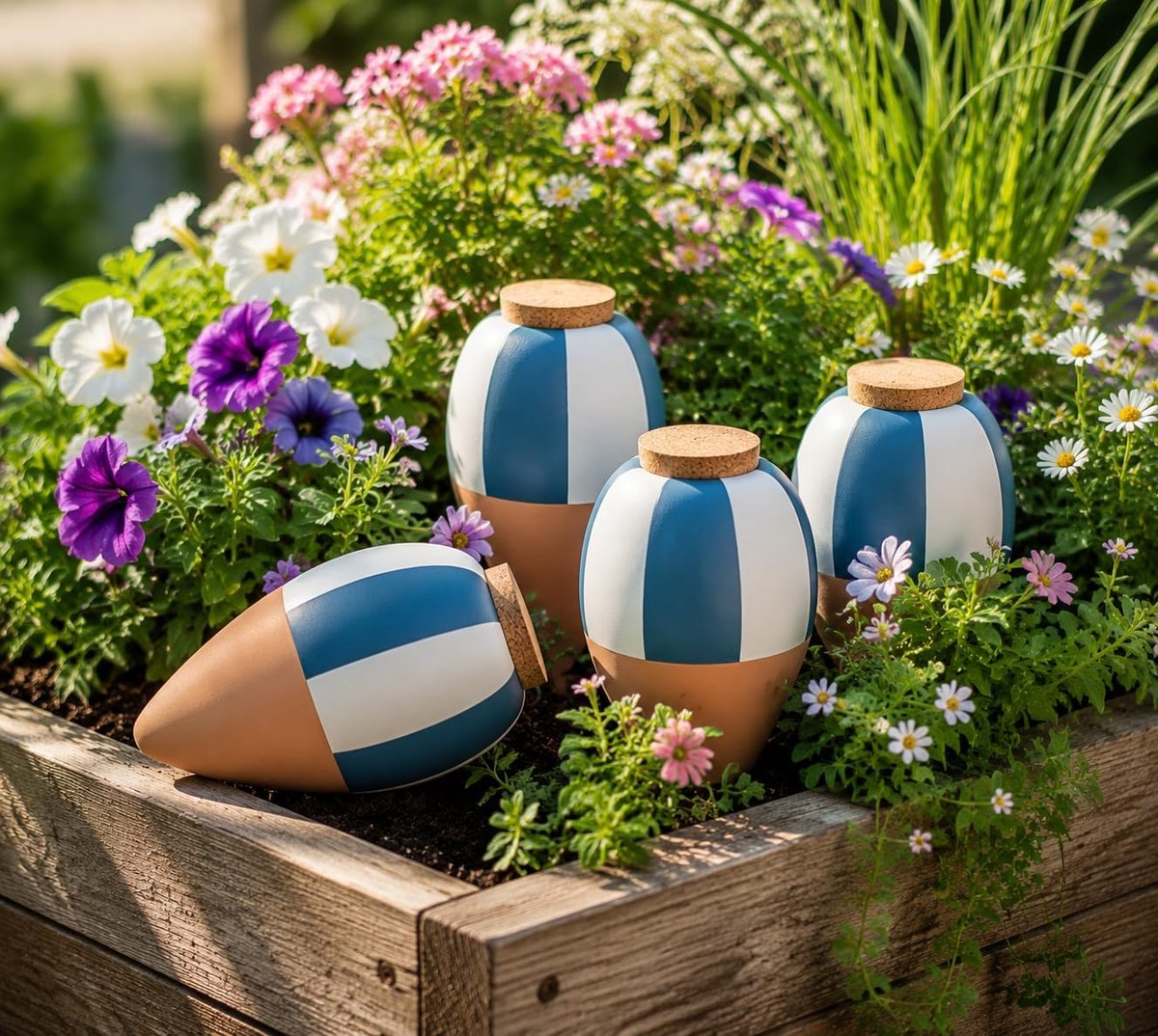 SnelShoppen - Terracotta Waterdispenser voor Planten - 4 Stuks Zelfwaterende Tips van Kleikonen - Automatische Bewatering Binnenplanten - Blauw