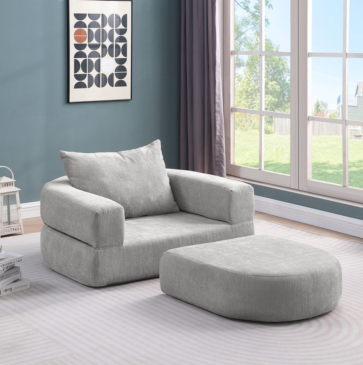 FloraGrace Slaapbank 101 X 90 X 41 Cm - Opvouwbare 1-Zits Futon Met Kussen - Voor Woonkamer Slaapkamer Of Kantoor - Chenille - Lichtgrijs