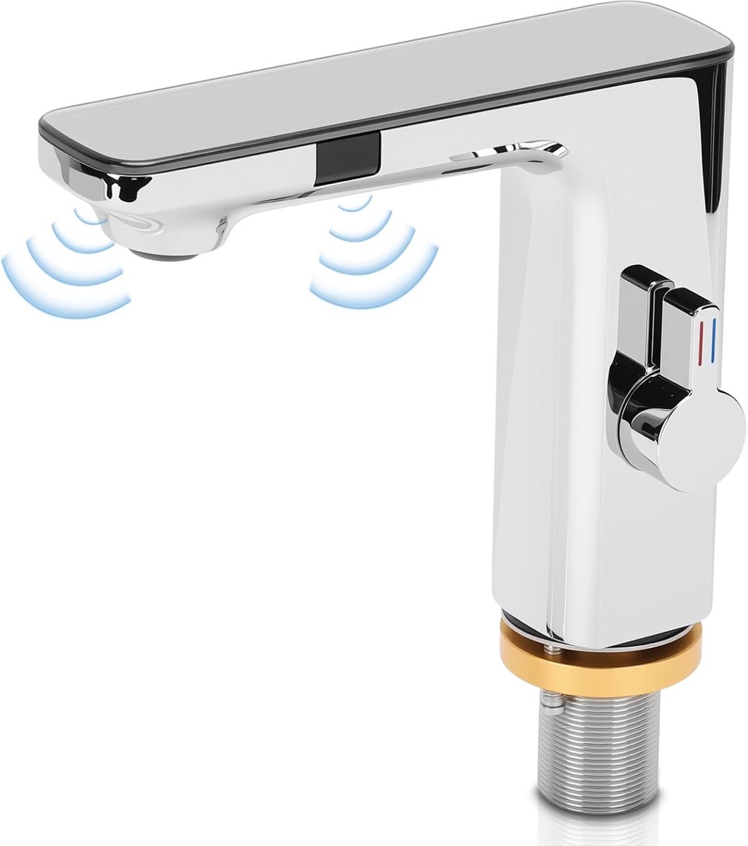 Hot Cold Basin Faucet Water Temperature Display Infrared Sensor Touchless Bathroom Faucet with 1/2 Inlet Hoses 3/8 EU - ShopVlot