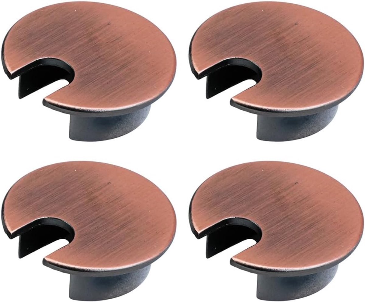 SnelShoppen - Pack van 4 35 mm Metalen Kabeldoorvoeren voor Bureau met Rubber Inlagen, Ronde Kabelgatdeksel voor Kabelbeheer, Kantoor en Werkblad, Een