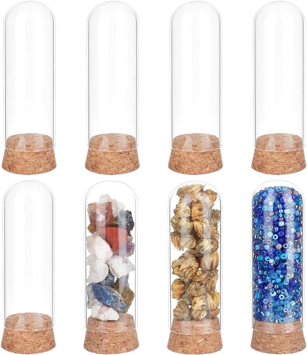 SnelShoppen - 8 Pack Glazen Decoratieve Koepels met Kurken Stopper voor Bruiloft, Feest, Kleine Kunstprojecten en Huisdecoratie - 37~39.5mm