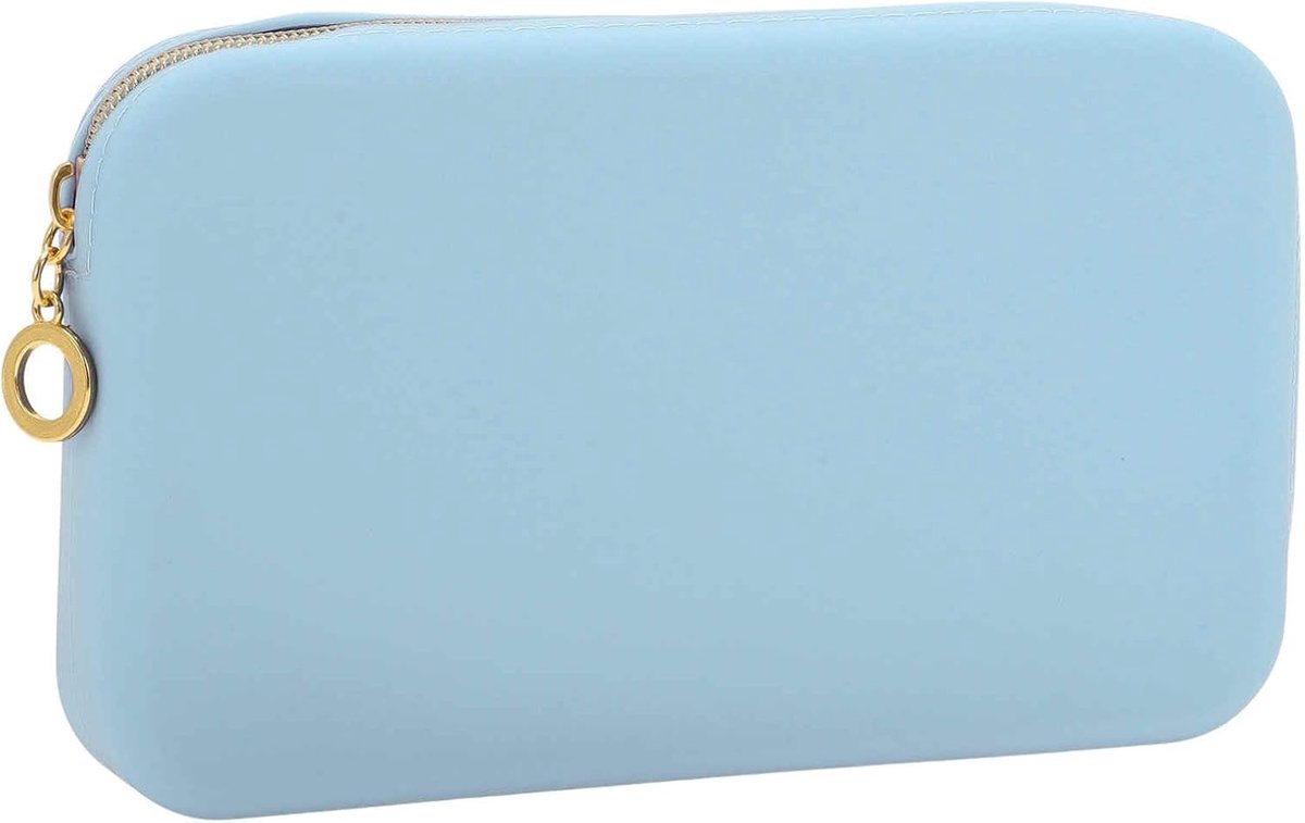 SnelShoppen - Grote Portable Reiskosmetica Organizer - Luxe Make-up Borstel Organizer - Siliconen Cosmetica Tas - 20 x 12 x 3.2 cm - Lichtblauw - Perf