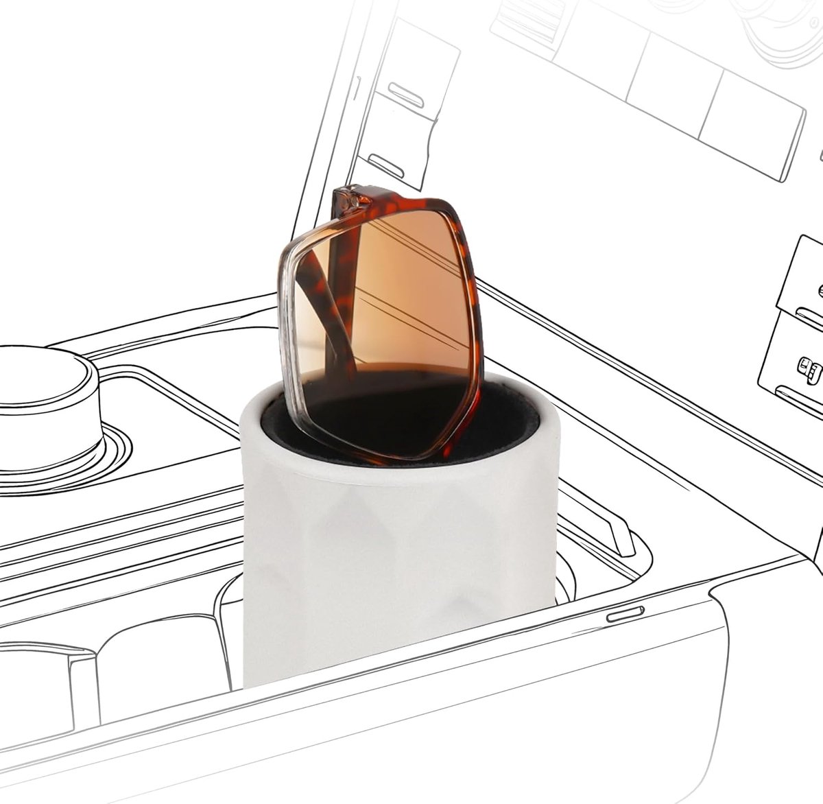 SnelShoppen - Car Cup Holder Zonnebrilhouder, Extra Grote Grijze Zachte Siliconen Bril Organizer met Pluche Voering, Zonnebrillen Gemakkelijk Toeganke