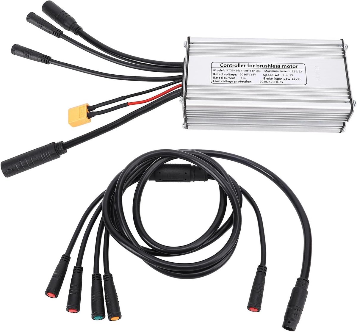 SnelShoppen - 36V 48V Elektrische Fiets Controller Kit, 22A Snelheidscontroller, Vierkante Sine Controller met Verlichtingskabel en 1 tot 5 Kabel voor