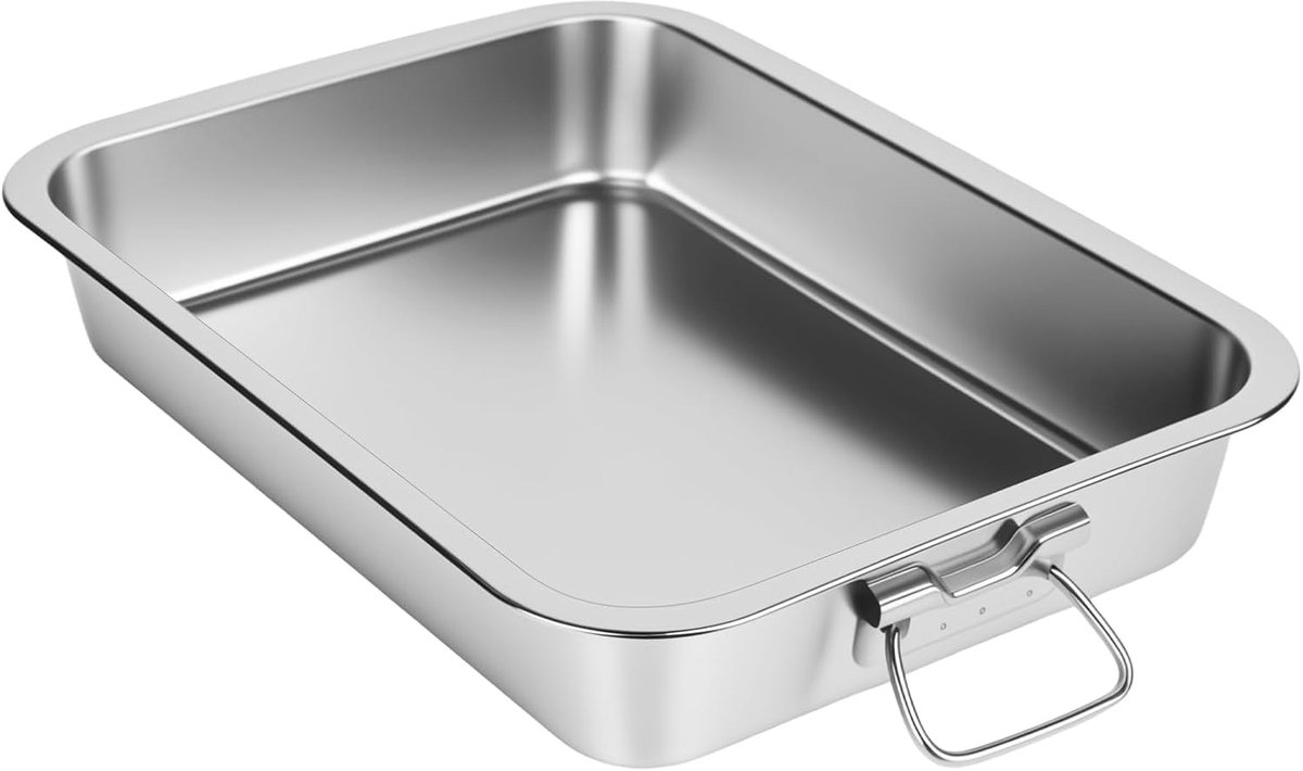 SnelShoppen - Bakplaat RVS met Handvatten - Rectangular Ovenplaat voor Lasagne - 40x30x7 cm - Vaatwasserbestendig - Gezond Koken zonder Chemische Coat