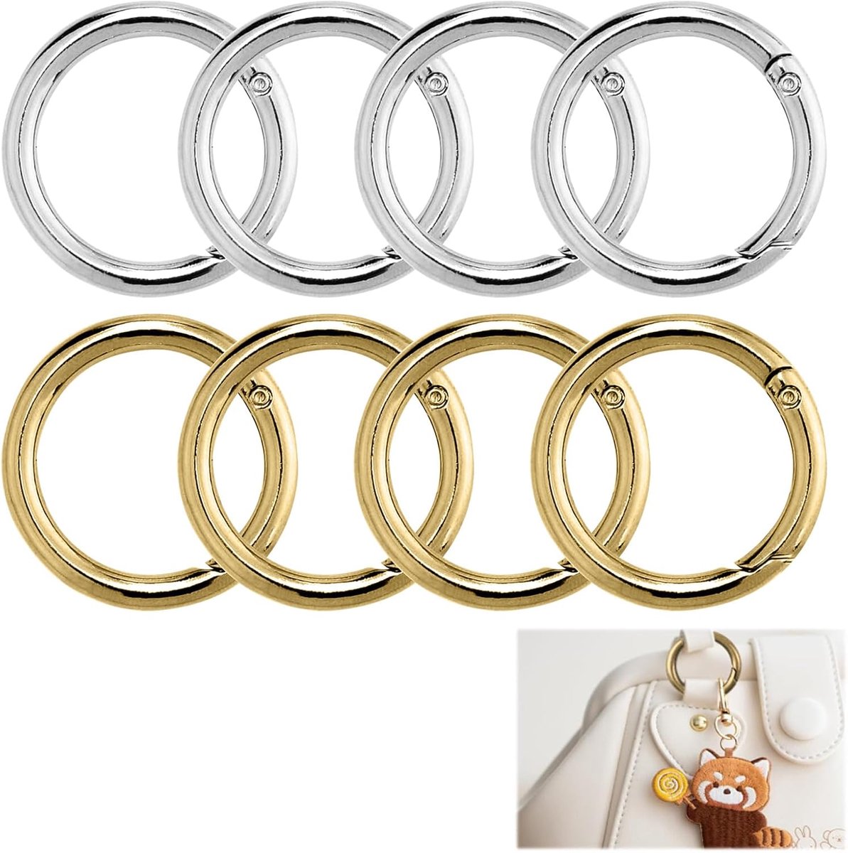 SnelShoppen - Carabiner Haken Rond 8 Stuks 38mm Sleutelhangers Multi-Kleur Verstelbare Karabijnhaken voor Rugzak Handtas DIY Creatieve Accessoires