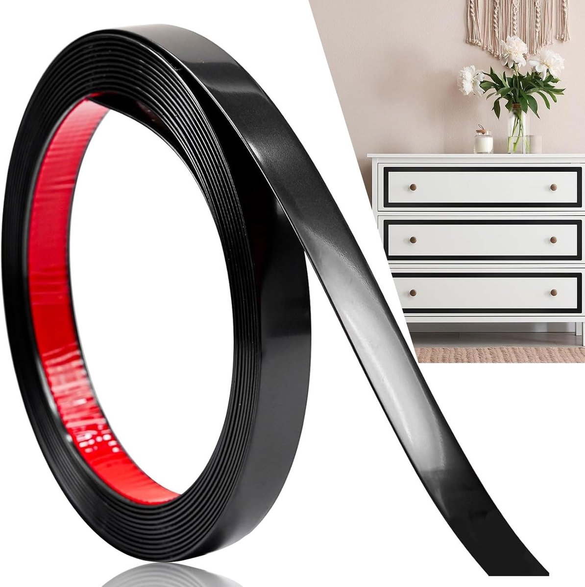 SnelShoppen - Brushed Metal Trim Roestvrijstalen Wandstrip voor Haard, Spiegelrand, Meubels en Huishouddecoratie, Zwart, 6 m x 2 cm